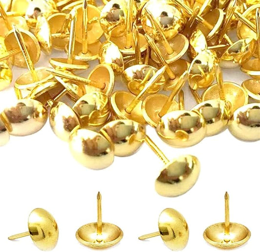 500Pcs Upholstery Tacks, BetterJonny Decorative Furniture Nails Pins Gold Metal Thumb Tacks for Upholstered Furniture Cork Board, Home Decor(17X11MM)