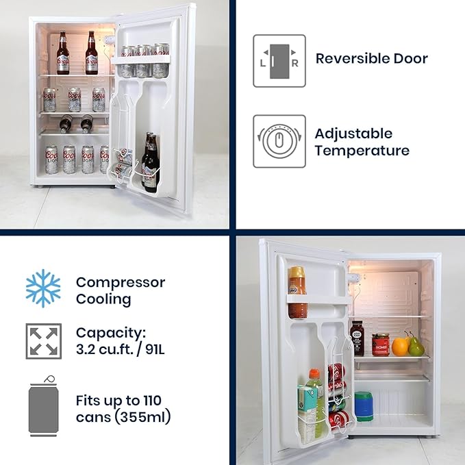 Coors Light Refrigerator - Mini Fridge For Kitchen, Bedroom, Office, Dorms, Cuarto, Cool Storage For Wine, Drink, Beverages, Compact Free Standing, Neveras Pequeñpara, 3.2 Cubic Feet Capacity, White