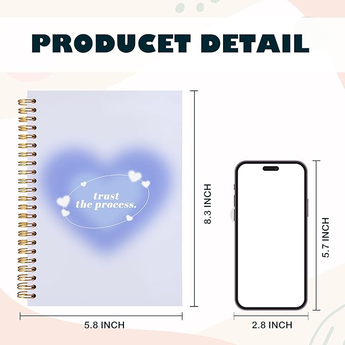 BearCake Trendy Y2K Blue Aura Preppy Notebook Journal, Trust the Process Inspirational Notebooks, Aesthetic Notebooks, Blue Aesthetic Office Supplies, Hardcover Spiral Notebook 5.5x8.3