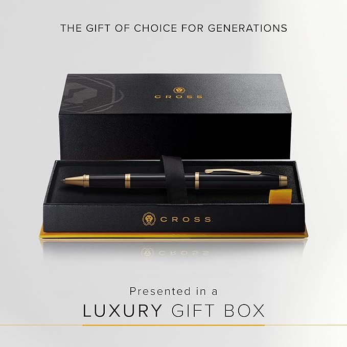 Cross Century II Refillable Rollerball Pen Presented in a Luxury Gift Box - Medium Point, Black Ink, Black & Gold