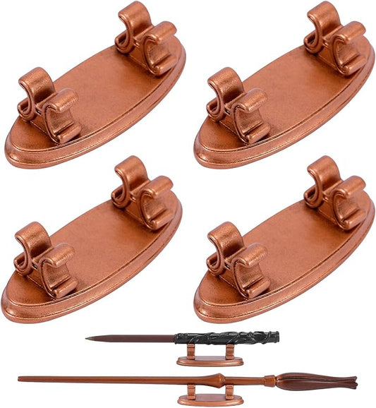 4PCS Resin Pen Holders Wizard Magic Wand Display Stands Mini Holders for Pencil Desk Decor Collection, 2.8'' L×1.1'' W× 0.9'' H, Rosegold
