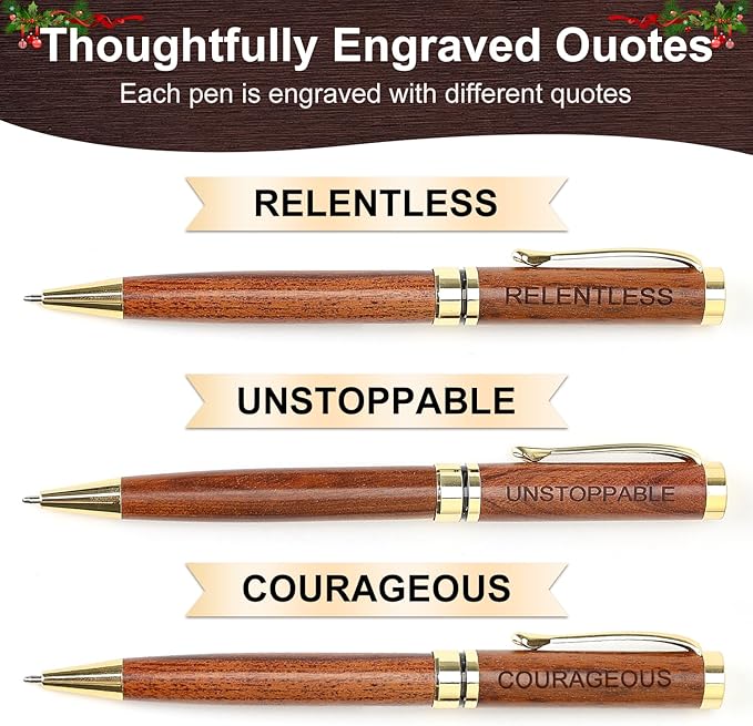 Fancy Wooden Pens Set with Box Congratulations Gifts for Women Men New Job Promotion Gift for Coworkers Boss Lady Office Business Pen Nice Positive Writing Pens Journaling Luxury Engraved Pens