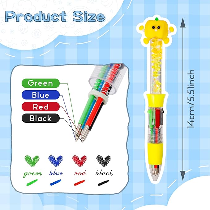 20Pcs Multicolor Pens in One 4-in-1 Cute Pens Bulk for Kids, Ballpoint Pen for Birthdays and Children's Parties, Fun Gifts Assorted Ink Kawaii Pen