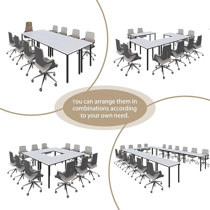 Bonzy Home Conference Table, 23FT Office Computer Desk, Printer Podcast Table for Meeting Room Conference Room Study Room, 10 PCS Random Combination, White, 275.5"x47.2"x29.5"