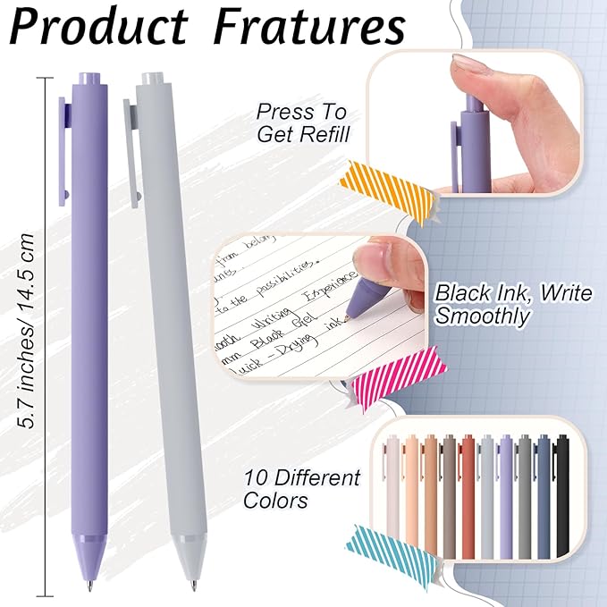 Crtiin 50 Pcs Gel Ink Pens Bulk Black Ink, Smooth Writing Cute Colorful Pens for Back to School First Day of School Teacher Student Server Office Supplies Staff Party Favor Gifts (Morandi Colors)