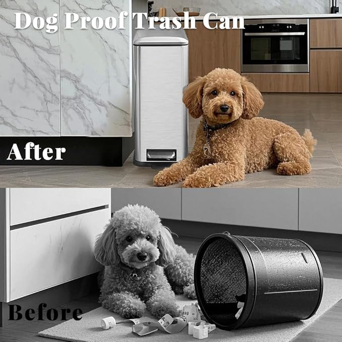 Bathroom Trash Can, 10L/2.6 Gallon Stainless Steel Step Slim Garbage Can, Pedal Trash Bin with Removable Liner Bucket, Soft Close Lid, Rectangle Trash Bin for Office, Kitchen, Bedroom