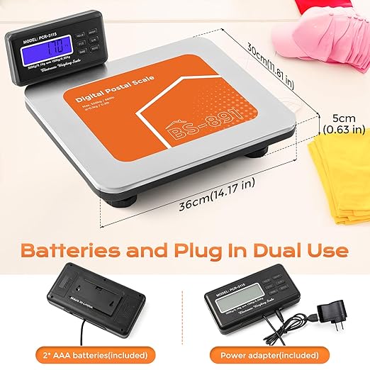 Bonvoisin Postal Scale Digital 300kg/ 660lb Parcel Shipping Scale kg/oz/lb Switchable, Heavy Duty Package Scale for Weighing Boxes/Luggage with Stainless Steel Platform 4 AA Batteries & Power Adapter