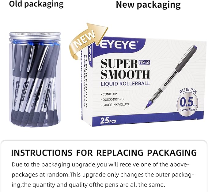 EYEYE 25 Pack 0.5mm Blue Rollerball Pens Extra Fine Point Quick Dry, Liquid Ink Pens Fine Point Smooth Writing Pen for Journaling, Note Taking, Office, School Supplies