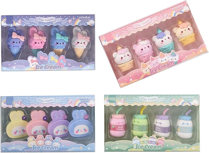16Pcs Cute Ice Cream Shaped Erasers for Kids, Fun Food Eraser for School Classroom Rewards Party Favors