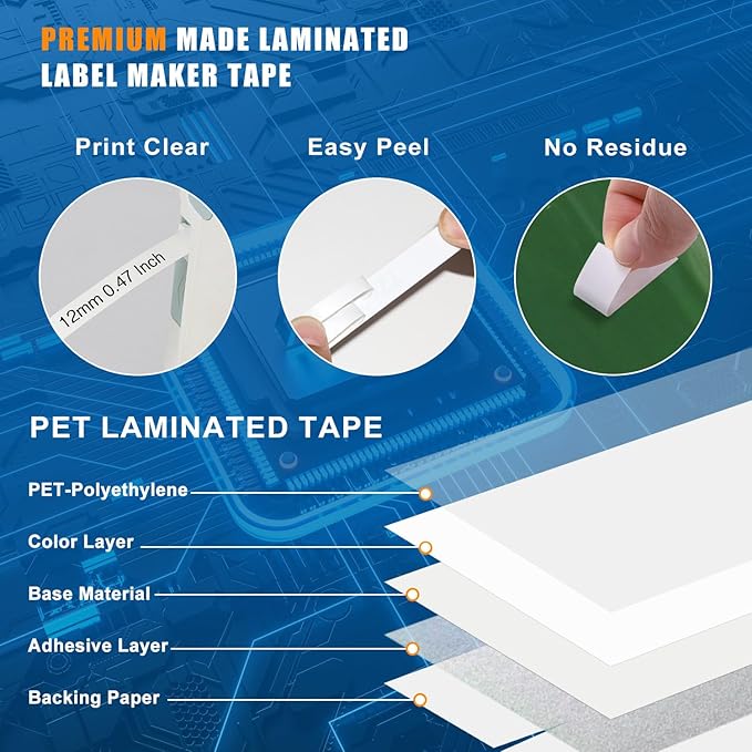 20PK Compatible with Brother Label Maker TZe-231 TZe Tz Tape 12mm 0.47 Laminated White P Touch Label Tape, Compatible wit
