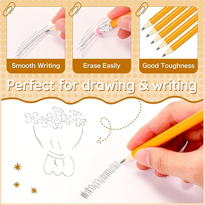 Geyoga 30 Packs of 300 Count #2 Pre Sharpened Pencils Bulk Woodcased for Classroom #2 HB Triangle Shape Pencils with Top Erasers for Teacher Office Back to School Supply(Yellow Color)