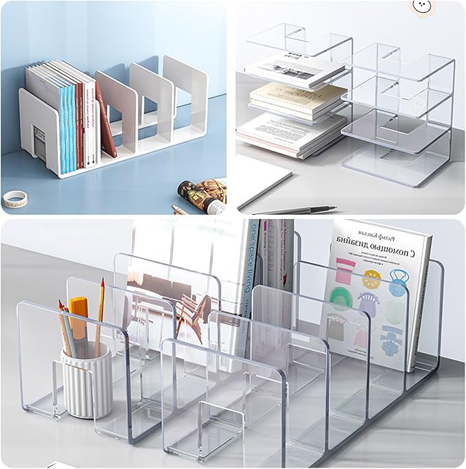 2PCS Acrylic File Organizer for Desk, Desktop Document/Mail Organizer, 4 Compartments Plastics Invisible Bookshelf Floating (12.5" x 5.7" x 5", SkyBlue)
