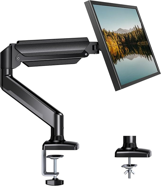 HUANUO Single Monitor Arm 13-34 Inch, Adjustable Gas Spring Arm, Monitor Desk Mount for 4.4-22lbs, VESA 75/100mm with C-Clamp/Grommet Base, Ergonomic Stand for Work/Gaming