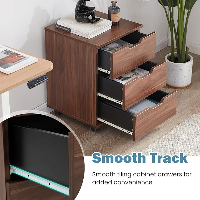 Farini Mobile File Cabinet for Home Office, 3 Drawer Chest Wood, Drawers Unit for Under Desk, Storage Drawers Cabinet Brown