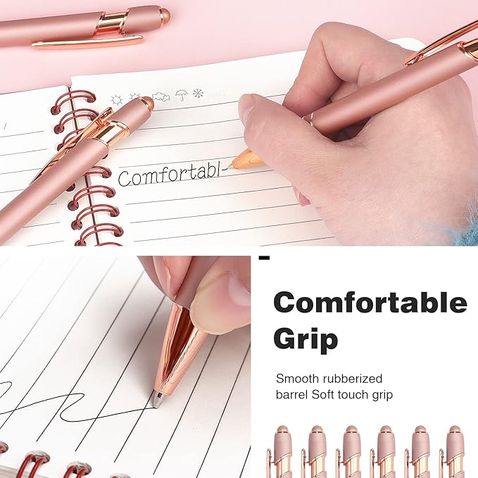 6 Pack Ballpoint Pen 2-in-1 Stylus Retractable Ballpoint Pen with Stylus tip, Metal Stylus Pen for Touch Screens, 1.0 mm Black Ink