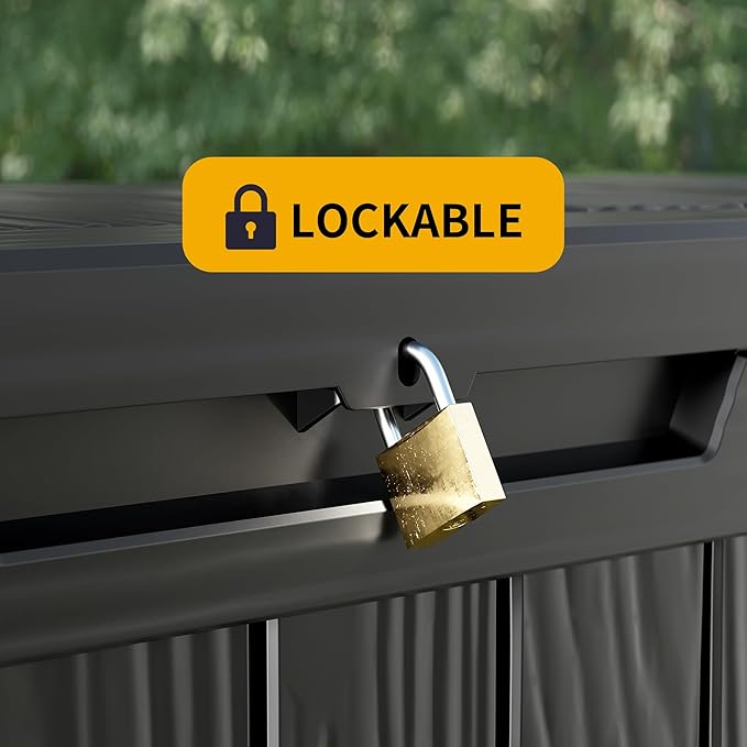 150 Gallon Outdoor Storage Box Patio Deck Box Waterproof, Resin Lockable Outside Large Storage Bin for Pool Cushion Furniture, Garden Tools UV-Resistant, Black