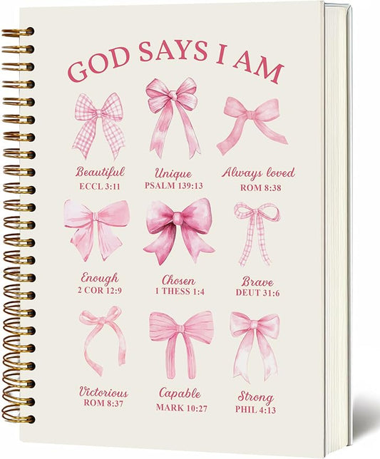 Bible Notebook, A5 Spiral Christian Journal with Floral Pink Butterfly Notebook, Bible Verse-God Says You Are, Inspirational Notebooks for Women, Bible Study, Gift for Birthday Christmas