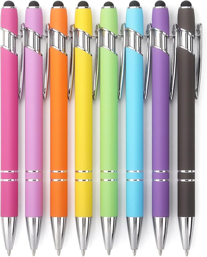 Bribobo 8 Pack Ballpoint Pen 2-in-1 Stylus Retractable Ballpoint Pen with Stylus tip, Metal Stylus Pen for Touch Screens, 1.0 mm Black Ink(Mixed Color)