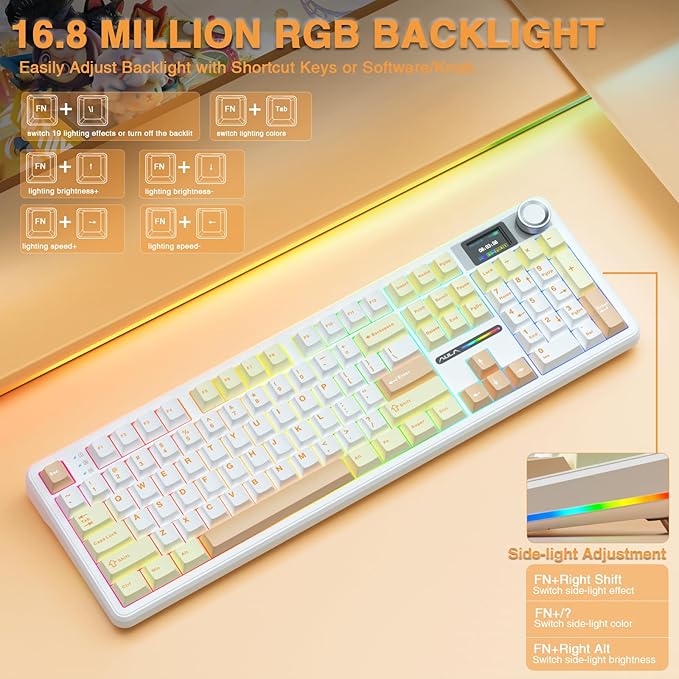 AULA F108 PRO - Wireless Mechanical Keyboard with Screen&Knob,Hot Swappable Gaming Keyboard with 8000mAh Battery,Pre-lubed Switches,RGB Backlit,PBT Keycaps Creamy Sounding Computer Keyboards,104 Keys