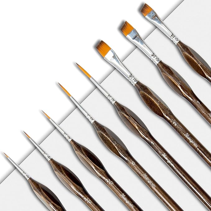 8 Pieces Exquisite Detail Paint Brush Set with Copper Tube and Special Double - Wire - Binding Process，Birch Wood Pen,Triangular Grip. Suitable Oil, Watercolour, Acrylic, Digital Painting