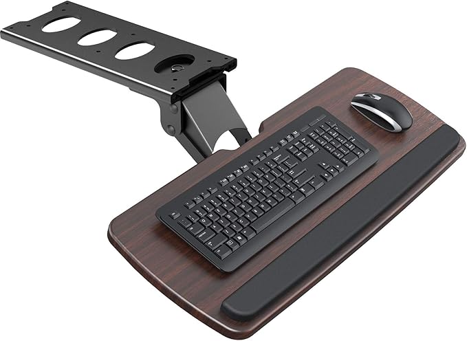 HUANUO Keyboard Tray Under Desk，360 Adjustable Ergonomic Sliding Keyboard & Mouse Tray, 25" W x 9.8" D, Brown