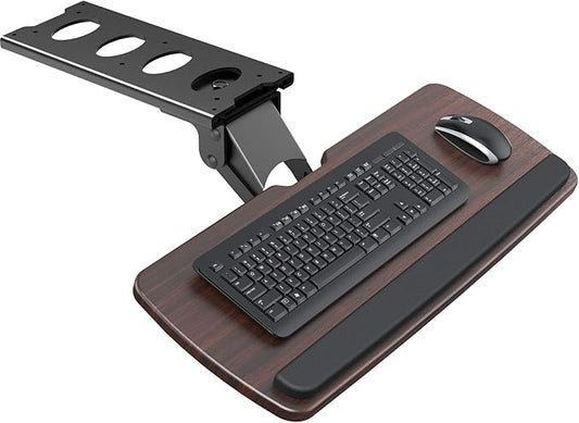 HUANUO Keyboard Tray Under Desk，360 Adjustable Ergonomic Sliding Keyboard & Mouse Tray, 25" W x 9.8" D, Brown