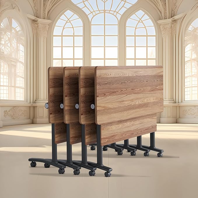 Conference Room Table with Flip-Top Design for Dynamic Meetings, Business Table Computer Desk with Heavy-Duty Frame,Foldable Seminar Meeting Tables for Home Office (4, C, 55.1IN)