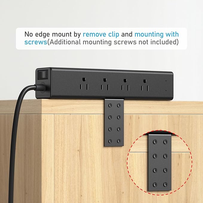 CCCEI Desk Outlet Station 20W USB C Port. 12 Outlet Desktop Clamp Power Strip Surge Protector 4800J with Switch. Nightstand Office Standing Desk Accessories Fit Thicker Table Edge or Screw Mount, 10FT