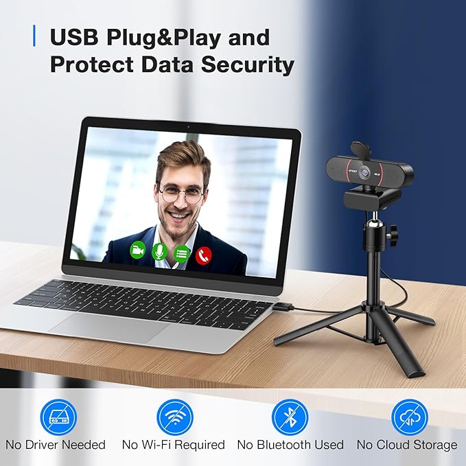 EMEET C960 4K Webcam with Tripod, 4K UHD Sony Sensor, 3 Adjustable Height Mini Tripod w/Privacy Cover, PDAF Auto Focus, Dual Noise-Cancelling Mics, Auto Light Correction, Perfect for Online Meetings