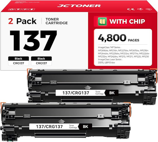 137 Black Toner Cartridge 2-Pack Replacement for Canon 137 CRG-137 for ImageCLASS LBP151dw D570 MF236n MF247dw MF249dw MF232w MF242dw MF244dw MF216n MF227dw MF212w MF210 MF220 MF230 MF240 Printer Ink