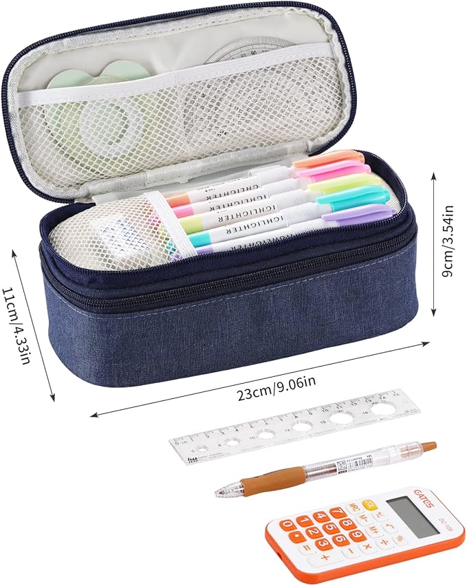 Big Pencil Case Large Capacity Pencil Bag with Zipper Pencil Pouch for Boys Girls Kids Adults Stationery Pencil Pen Case Organizer for School Office Blue