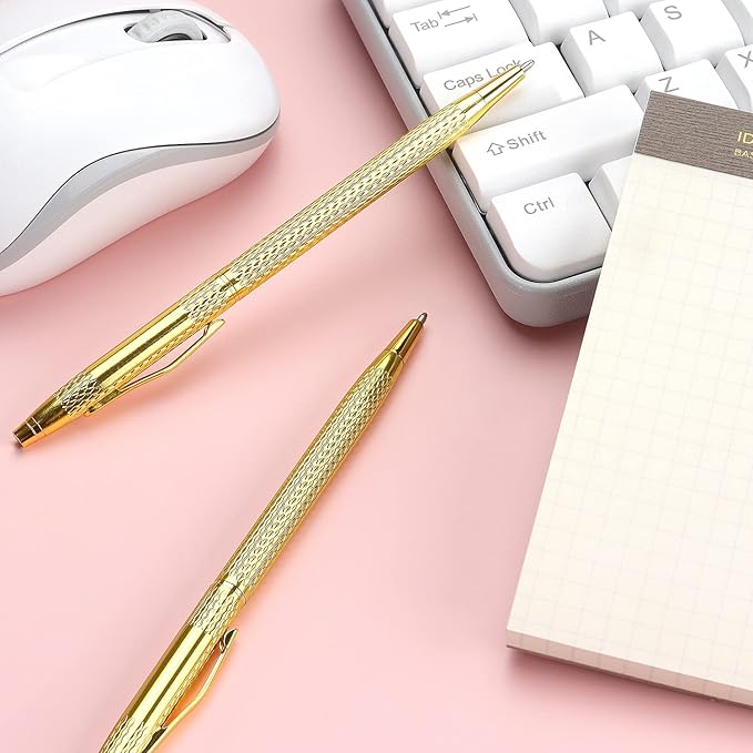 3 Pack Slim Metallic Retractable Ballpoint Pens Black Ink, Nice Gift for Business Office Students Teachers Wedding Christmas (Gold)