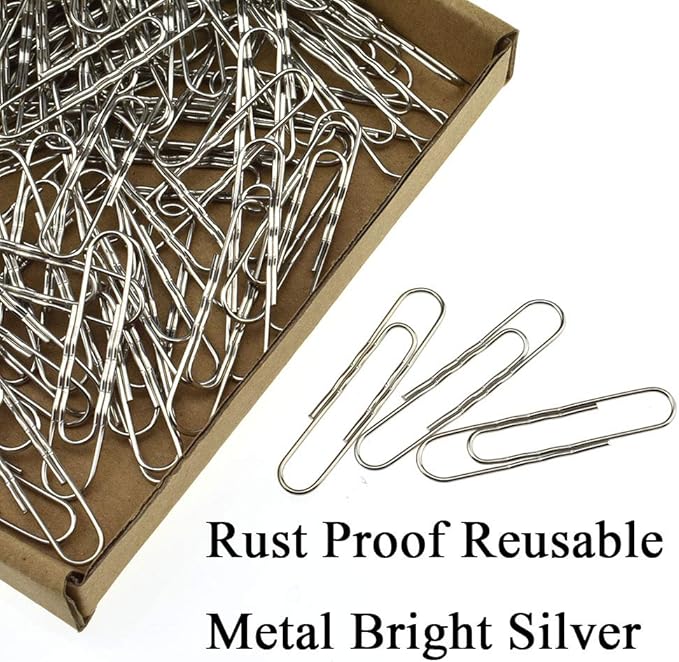 HAHIYO Paperclips Nonskid New Upgrade No Paper Scratch Large 2” Length Paper Clips with Curve Non Skid Heavy Duty Tight Grip Thick Rust Proof Reusable Metal Bright Silver for Home Office 90 Pack