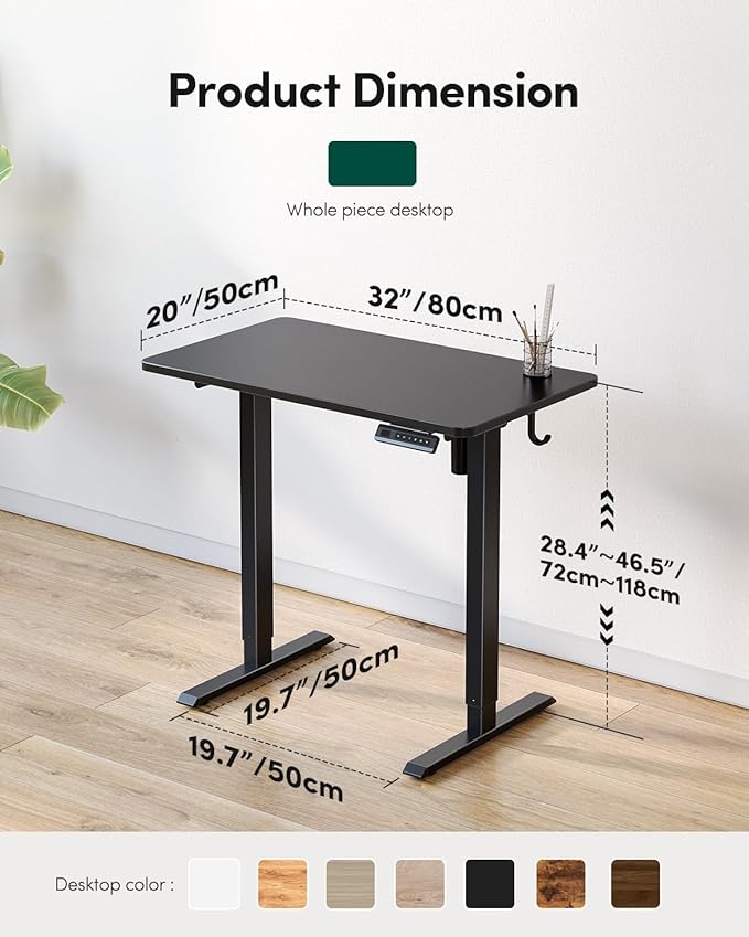 FEZIBO One-Piece Standing Desk Adjustable Height Stand up Home Office Desk, 32x24 Inch Electric Standing Computer Desk, with 4 Memory Presets, Fixable casters, Black