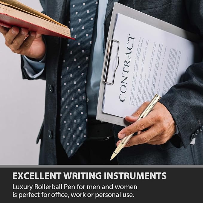 cheericome Luxury Ballpoint Pen - Professional & Executive, Perfect for Silky Smooth Writing, with Gift Box, Nice Pen for Men & Women, 2 Extra 0.5mm Black Refills - Gold