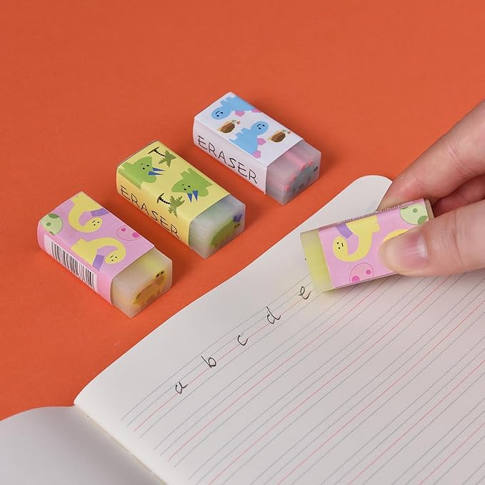 18 Pack Colorful Dinosaur Jelly Erasers for Kids, Kawaii School Supplies Prize Gifts Party Favors