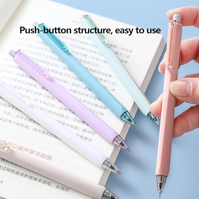 HeTaoCat Retractable Gel Pens, 6 Pastel Exterior Colors, 0.5mm Fine Point, Quick Drying, Writing Drawing, Black ink gel pens, Box of 6 Pens (6)