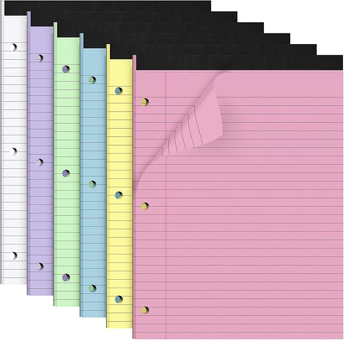 HAUTOCO 6 Pack 8.5 x 11 Legal Pads Colored Wide Ruled Notepads Perforated Writing Pads, 30 Sheets Per Notepad, 3-Hole Punched Paper, Writing Note Pads for School, Home, Office, Business