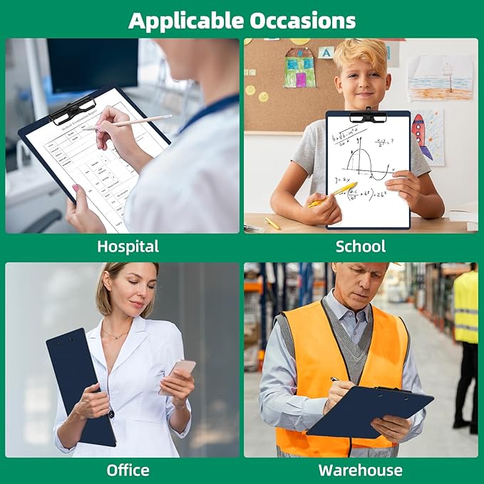 Blue Clipboard with Pen Holder, 2 Pack Plastic Clipboard with Low Profile Metal Clip, Hanging Clip Boards Holds 8.5x11 Inch Papers, Standard A4 Letter Size Clip Boards for Office & School