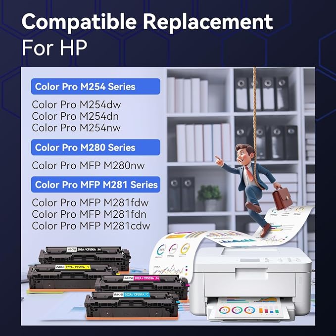 202A Toner Cartridges 4-Pack CF500A - Compatible Replacement for HP 202A 202X for Color Laserjet Pro MFP M281fdw M254dw M281fdn M281cdw M280nw M254dn M254nw Toner Cartridge CF500A CF500X (with Chip)