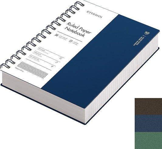 EMSHOI A5 Spiral Notebook College Ruled Lined Journal, Small 5.7" X 8.22", 300 Pages/150 Sheets, 100gsm Thick Paper, Waterproof Hardcover, for Office School Women Men Work Writing Notes, Blue
