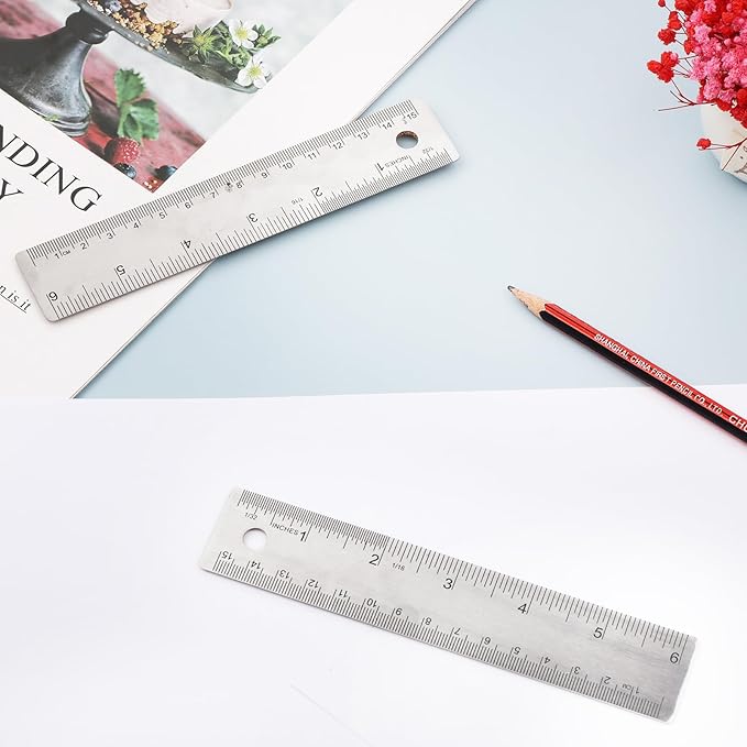 3 Pcs Stainless Steel Ruler 6 Inch Metal Ruler Straight Edge Rulers Non Slip Cork Backed Rulers with Inch and Metric Graduations for School Office Engineering Drawing(6 Inch)