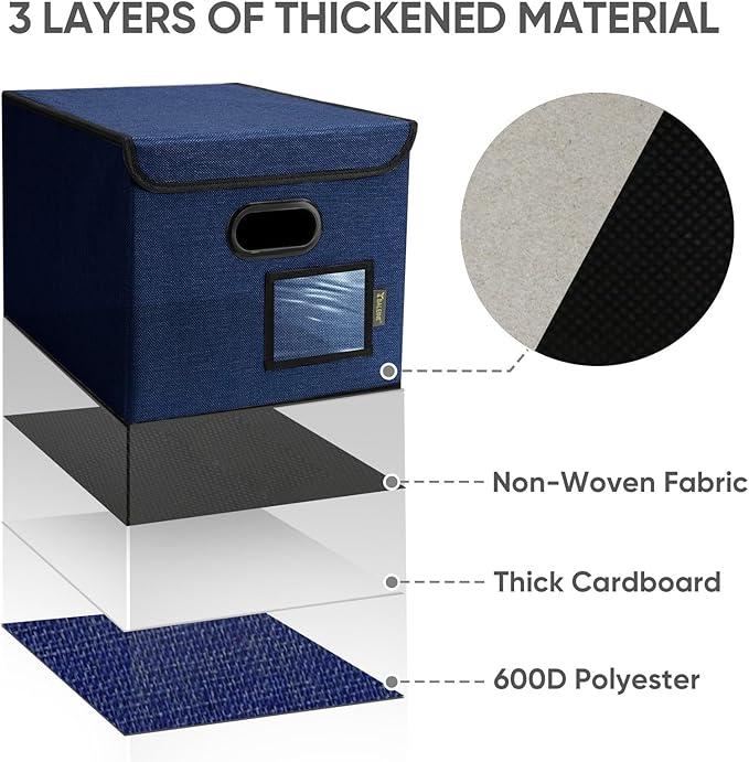 BALEINE File Organizer Box with Lid, Collapsible File Folder Organizer with Plastic Slide, Hanging File Folder Box for Office Document Storage (1 Pack, Blue)