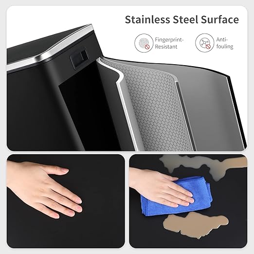 Arlopu 16 GallonStainless Steel Trash Can, 60L Dual Compartment, Metal Kitchen Step Recycle Bin, Metal Double Dustbin, in-Home Garbage Rubbish Can W/Removable Liner Buckets (Black)