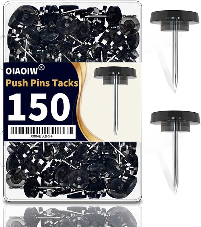 150 PCS Flat Black Push Pins for Wall Clear Thumb Tacks for Walls Flat thumbtacks Push pin for Bulletin Board Shadow Box Display Thumbtack for Cork Board