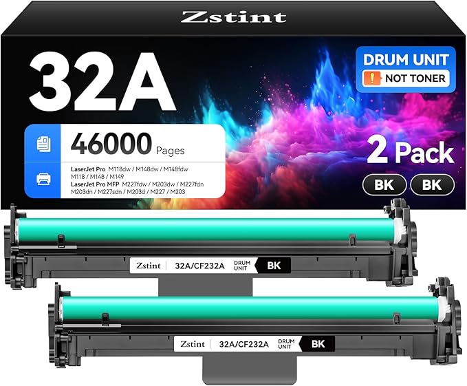 32A CF232A Drum Unit（Not Toner Black 2-Pack Replacement for HP 32A CF232A Imaging Drum Laserjet Pro MFP M227fdn M227fdw M227sdn M203dn M203dw M118dw M148dw M148fdw M149fdw M203 M206 M227 M230 Printer