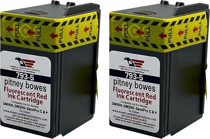 AMERICAN MAILING SOLUTIONS INC. | 2-Pack | PB 793-5 Replacement Red Fluorescent Ink Cartridge for Postage Meters DM100i, DM125i, DM150i, DM175i, DM200L, DM225, SendPro 300, C200, C300, C400, C425