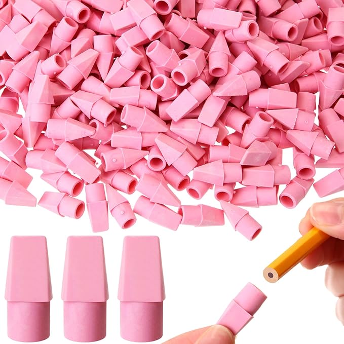 Crtiin 1000 Pcs Pencil Top Erasers Bulk Caps for Pencils Chisel Shape Erasers Toppers Classroom Party Favors Games Prizes Funny Pencil Eraser Cap for Kids Studying Supplies Home Office(Pink)