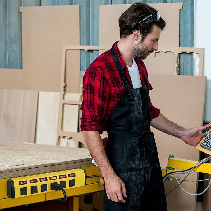 ANNQUAN 6 Outlet Metal Power Strip with 6 Individual Switches,Heavy Duty Power Strip 1200J 15A 50FT Cord Home Office Industrial Commercial Shop