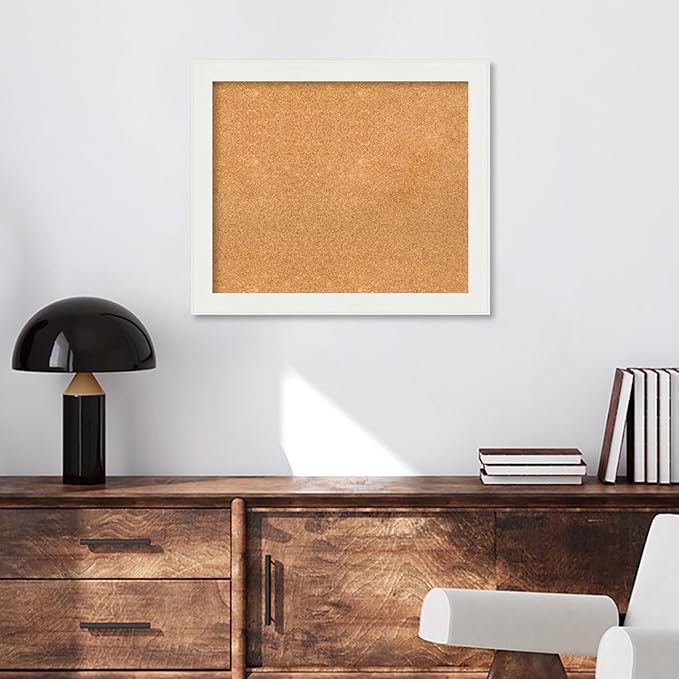 Amanti Art Natural Cork Board for Wall, 23x27 Vision Board with White Frame, Medium Corkboard Office Decor for Home Organization, Casual Corkboard Pinboard to Display Items for Home Organization in
